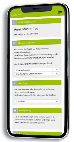 Startseite Mobile mit Screen aus der Plattform sHealthy